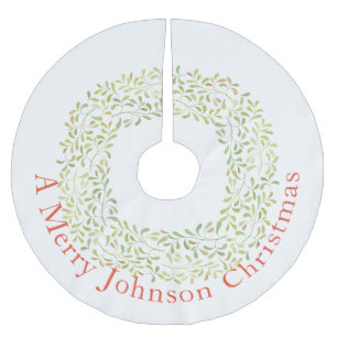 Jupon De Sapin En Polyester Brossé Couronne verte moderne sur fond blanc