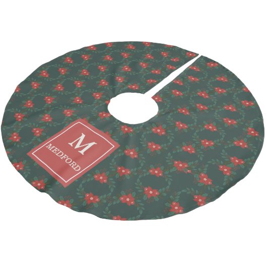 Jupon De Sapin En Polyester Brossé Cozy Classic Floral Christmas Monogram Tree Skirt (Angle)