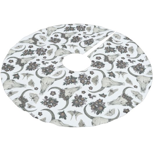 Jupon De Sapin En Polyester Brossé Crâne animal gothique avec fleurs Motif (Angle)
