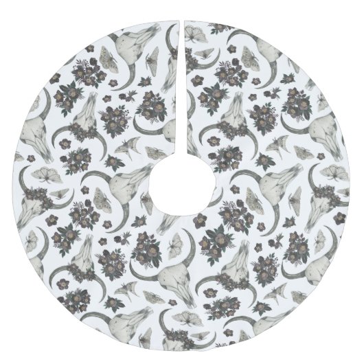 Jupon De Sapin En Polyester Brossé Crâne animal gothique avec fleurs Motif (Devant)