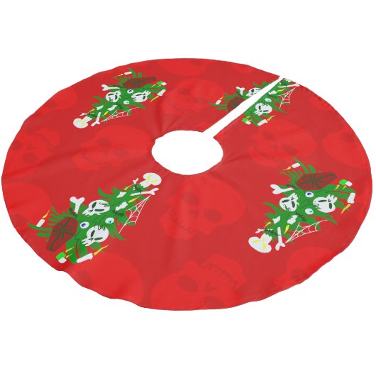 Jupon De Sapin En Polyester Brossé crâne hideux de Noël (Angle)