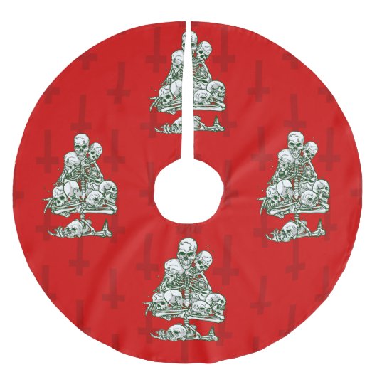 Jupon De Sapin En Polyester Brossé crâne moche sapin squelette de Noël croix gothique (Devant)