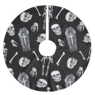 Jupon De Sapin En Polyester Brossé Crânes déplaisants : Motif d'aquarelle d'Halloween