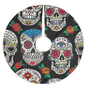 Jupon De Sapin En Polyester Brossé Crânes et Roses mexicains : Conception Vintage
