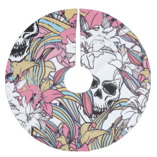 Jupon De Sapin En Polyester Brossé Crânes Lily Fleurs : Boho Vintage.