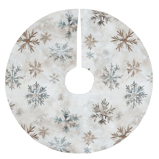 Jupon De Sapin En Polyester Brossé Cream Blue Brown Snowflakes Christmas (Devant)