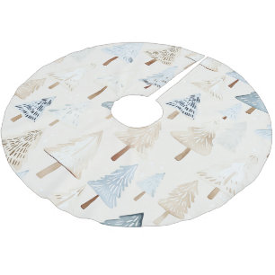 Jupon De Sapin En Polyester Brossé Crème Bleu Bleu Arbres de Noël