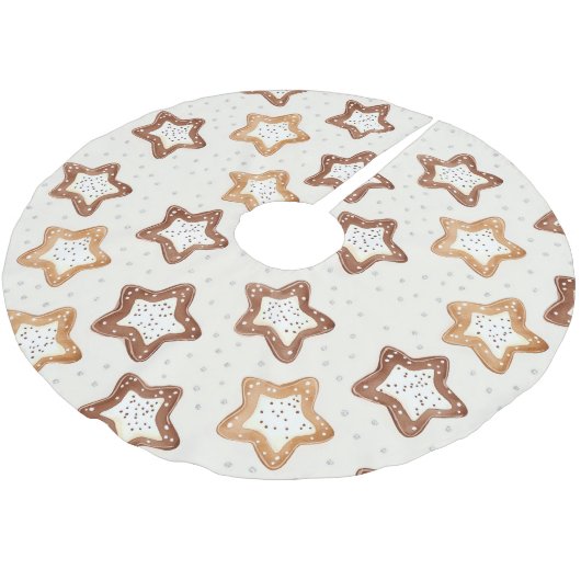 Jupon De Sapin En Polyester Brossé Crème Étoiles Blanches Noël (Angle)