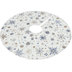 Jupon De Sapin En Polyester Brossé Crème Or Bleu Flocons de Neige Noël
