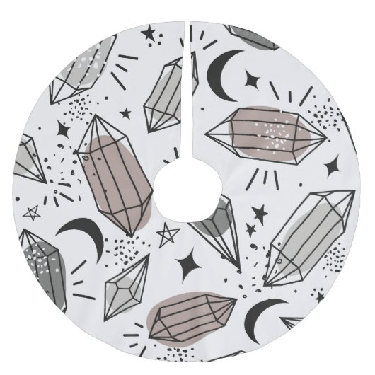 Jupon De Sapin En Polyester Brossé Cristaux, Lune, Étoiles, Design Chevauché. (Devant)