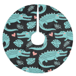 Jupon De Sapin En Polyester Brossé Crocodiles de caricatures, motif mignon sans soudu