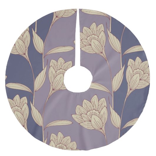 Jupon De Sapin En Polyester Brossé Crocus floral rétro : Papier peint bleu mauve (Devant)