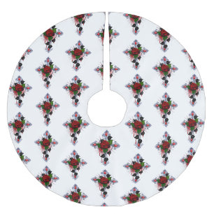 Jupon De Sapin En Polyester Brossé Croix d'argent avec une rose rouge