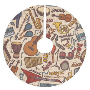 Jupon De Sapin En Polyester Brossé Croquis Musical : Colorful Vintage sans couture.