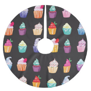 Jupon De Sapin En Polyester Brossé Cupcakes aquarelle : Arrière - plan sans charme