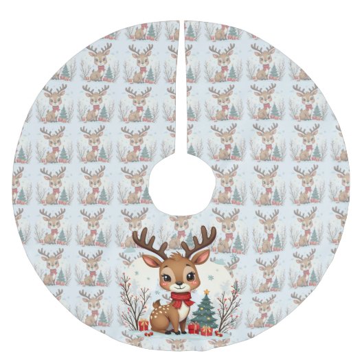 Jupon De Sapin En Polyester Brossé Cute Christmas Reindeer Scene Snowy Forest (Devant)