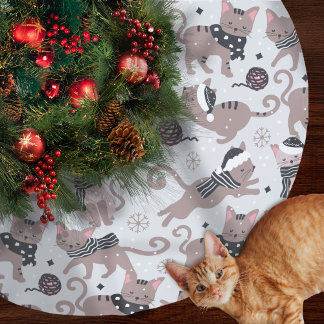 Jupon De Sapin En Polyester Brossé Cute Festive Chat Motif de Noël