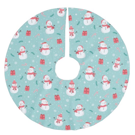 Jupon De Sapin En Polyester Brossé Cute Motif Snowman (Devant)