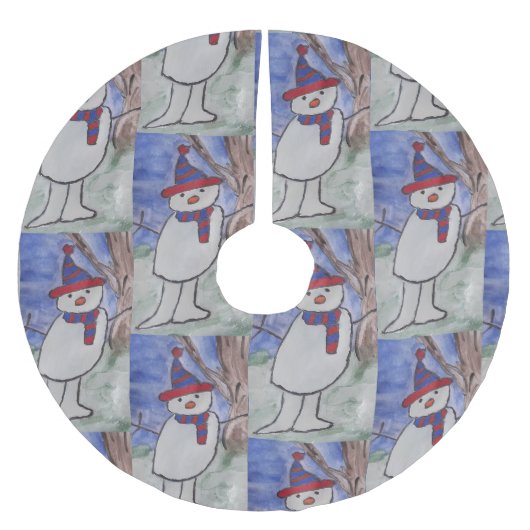 Jupon De Sapin En Polyester Brossé Cute Snowman (Devant)