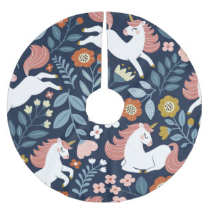 Jupon De Sapin En Polyester Brossé Cute Unicornes Floral Vintage Motif