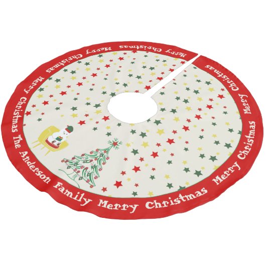 Jupon De Sapin En Polyester Brossé Cute White Teddy Bear & Pine Tree Merry Christmas (Angle)