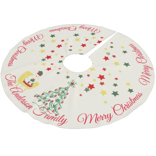 Jupon De Sapin En Polyester Brossé Cute White Teddy Bear & Tree Merry Christmas (Angle)