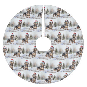 Jupon De Sapin En Polyester Brossé Dachshund Chien dans la neige Noël