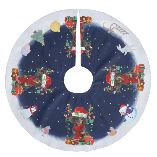 Jupon De Sapin En Polyester Brossé Dachshund Chien Laissez neiger (Devant)