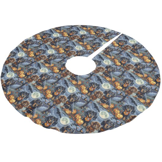 Jupon De Sapin En Polyester Brossé Dachshund Halloween Éffrayant (Angle)