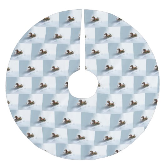 Jupon De Sapin En Polyester Brossé Dachshund hiver neige de Noël (Devant)