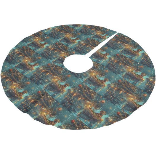 Jupon De Sapin En Polyester Brossé Dachshund Noël Festive Voyage (Angle)