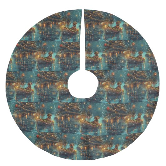 Jupon De Sapin En Polyester Brossé Dachshund Noël Festive Voyage (Devant)