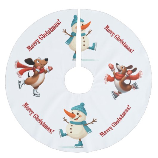 Jupon De Sapin En Polyester Brossé  Dachshund Snowman Christmas Tree Skirt (Devant)