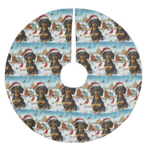 Jupon De Sapin En Polyester Brossé Dachshund Winter Wonderland Christmas Joy