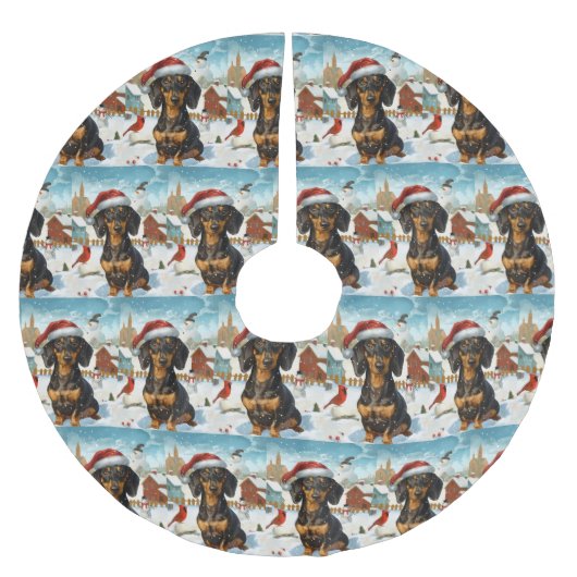 Jupon De Sapin En Polyester Brossé Dachshund Winter Wonderland Christmas Joy (Devant)