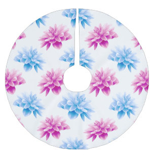 Jupon De Sapin En Polyester Brossé Dahlia Rose, Dahla Bleue, Motif Floral, Fleurs