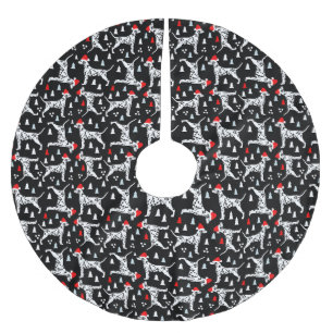 Jupon De Sapin En Polyester Brossé Dalmatie de Noël à Santa Hats Black Holiday