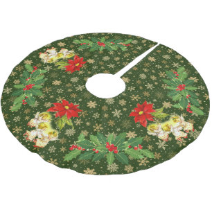 Jupon De Sapin En Polyester Brossé Danser Bébé Angels sur vert avec des flocons d'or