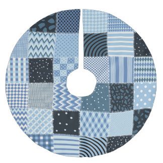Jupon De Sapin En Polyester Brossé Décor de courtepointe, patchwork géométrique, tons