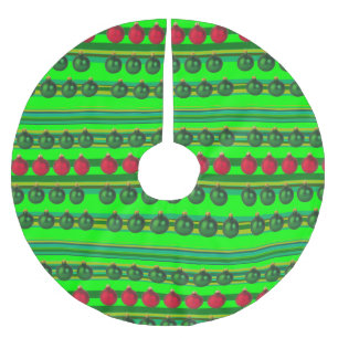 Jupon De Sapin En Polyester Brossé Décorations de Noël Vert rouge Motif en bande