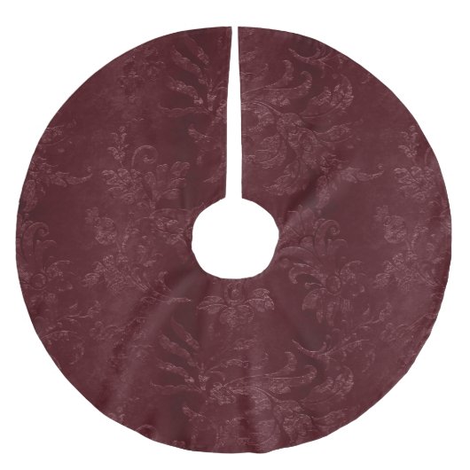 Jupon De Sapin En Polyester Brossé Deep Red Burgundy Floral Christmas (Devant)