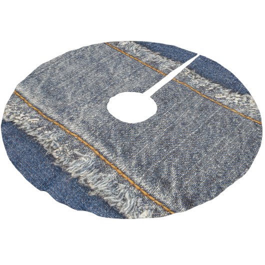 Jupon De Sapin En Polyester Brossé Denim Blue Jeans : Décontracté Double Patch (Angle)