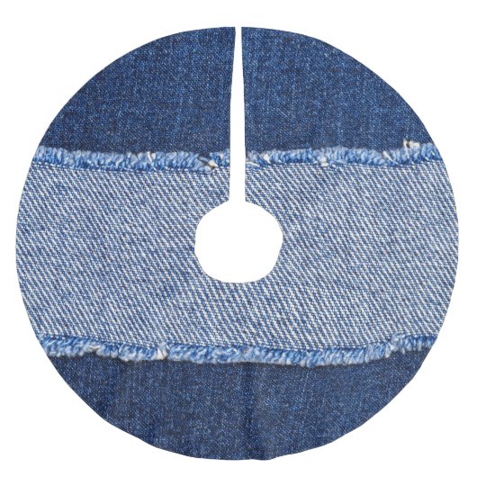 Jupon De Sapin En Polyester Brossé Dénim déchiré : tissu de jean bleu. (Devant)