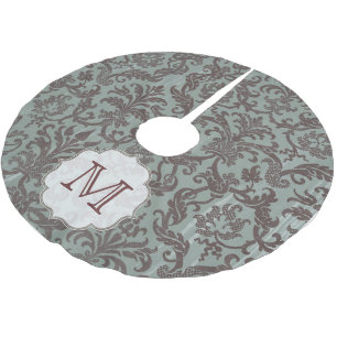 Jupon De Sapin En Polyester Brossé Dentelle bleu ardoise Monogramme de la dentelle in