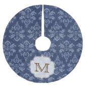 Jupon De Sapin En Polyester Brossé Dentelle bleu Damas Monogramme Arbre initiale Jupe (Devant)
