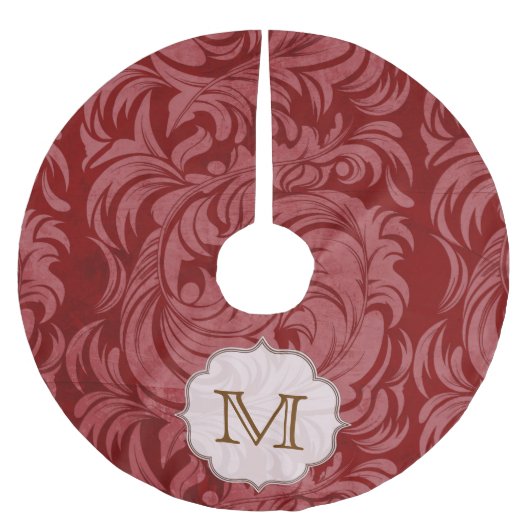 Jupon De Sapin En Polyester Brossé Dentelle Damas Imprimer Monogramme Arbre initiale (Devant)