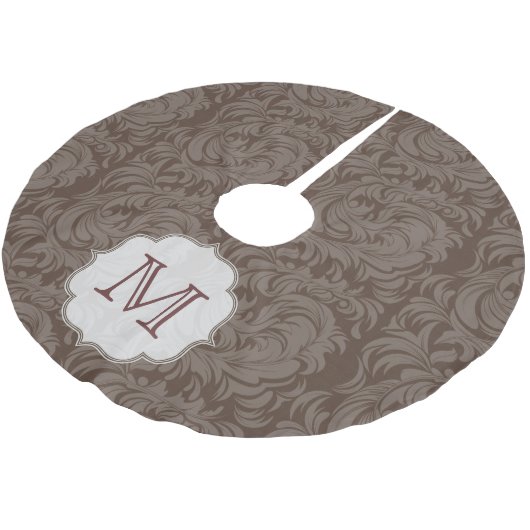 Jupon De Sapin En Polyester Brossé Dentelle Damas Imprimer Monogramme Arbre initiale (Angle)