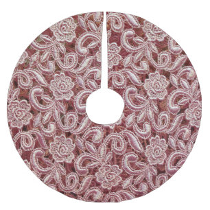 Jupon De Sapin En Polyester Brossé Dentelle rose, motif de roses anciennes.