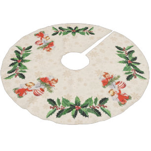 Jupon De Sapin En Polyester Brossé Des anges décorent l'arbre sur des flocons d'or