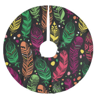 Jupon De Sapin En Polyester Brossé Des plumes ethniques sans couture, des motifs dyna
